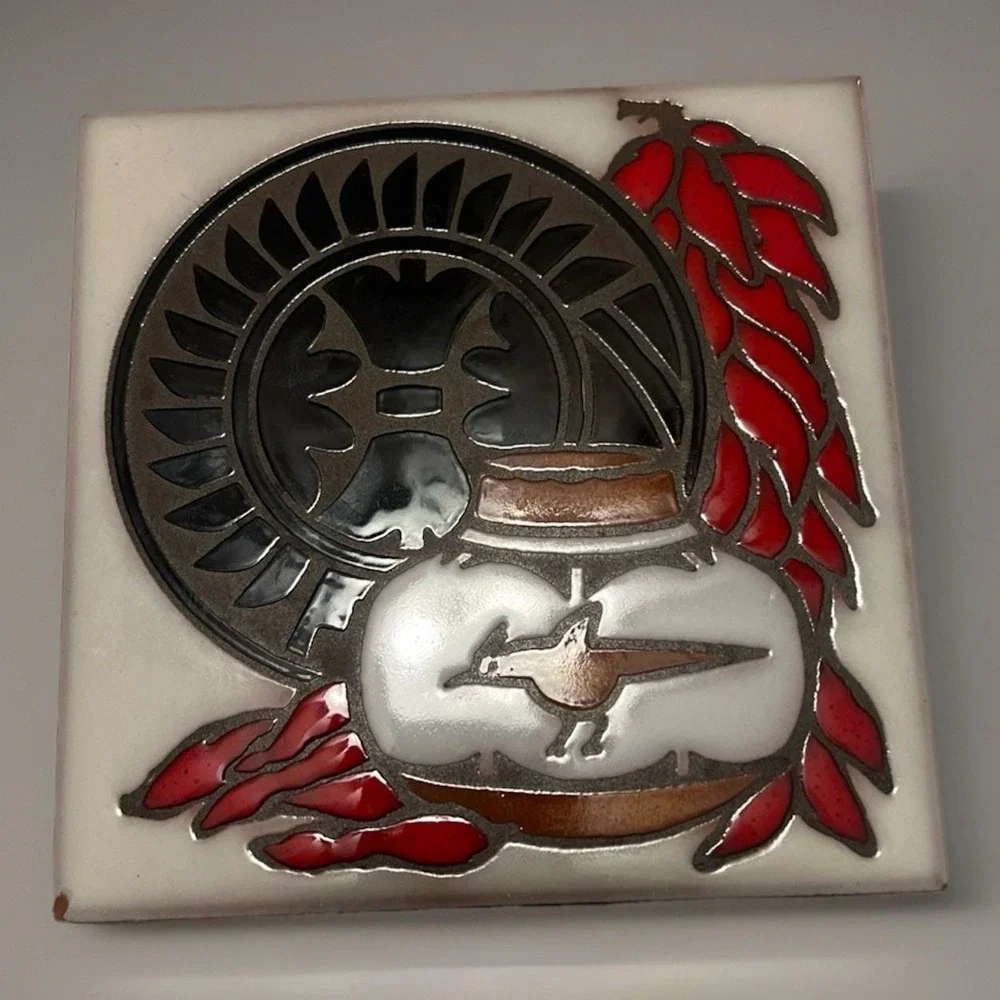 Masterworks Ceramic Art Tile Trivet‎ Coaster Chili Peppers made in USA